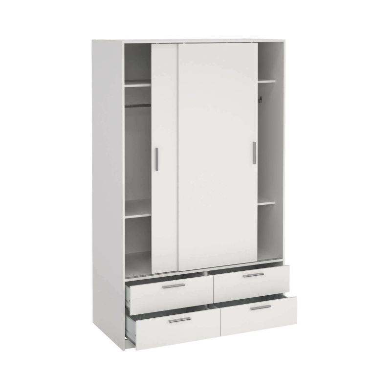 Armadio multiuso 2 ante Regine, Mobile multifunzionale, Mobiletto scarpiera, Guardaroba porta scarpe, 121x60 h200 cm, Bianco