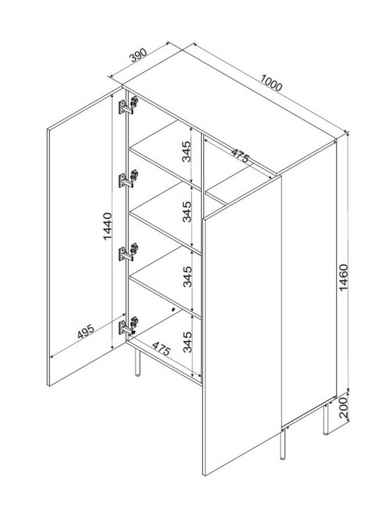 Armadio multiuso 2 ante Sedilo, 100x39 h166 cm, Nero