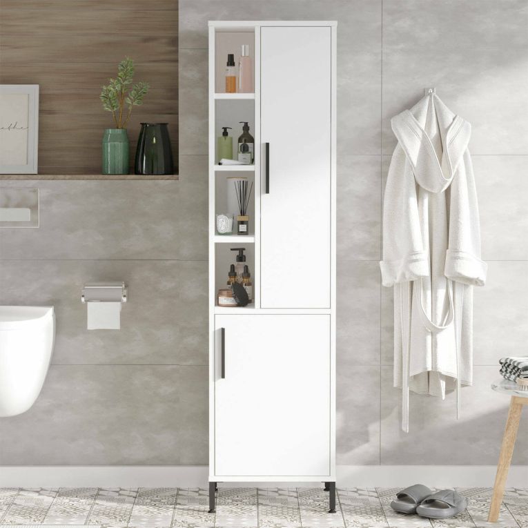 Armadio multiuso 2 ante Serpens, Mobile multifunzionale, Mobiletto scarpiera, Guardaroba porta scarpe, 45x36 h174 cm, Bianco