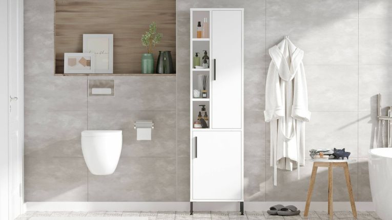 Armadio multiuso 2 ante Serpens, Mobile multifunzionale, Mobiletto scarpiera, Guardaroba porta scarpe, 45x36 h174 cm, Bianco