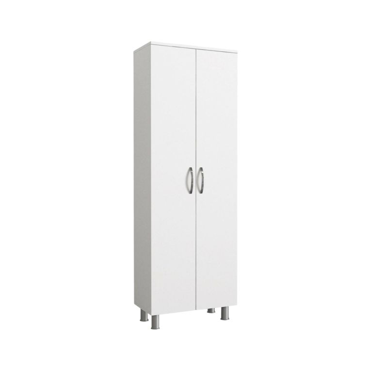 Armadio multiuso 2 ante Solivus, Mobile multifunzionale, Mobiletto scarpiera, Guardaroba porta scarpe, 59x32 h162 cm, Bianco