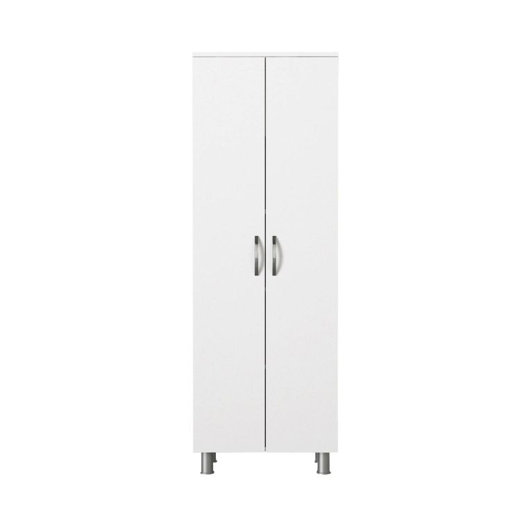 Armadio multiuso 2 ante Solivus, Mobile multifunzionale, Mobiletto scarpiera, Guardaroba porta scarpe, 59x32 h162 cm, Bianco