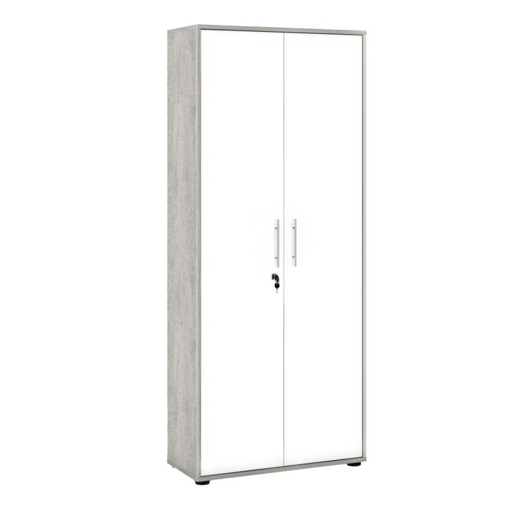 Armadio multiuso 2 ante Tirreno, Mobile multifunzionale, Mobiletto scarpiera, Guardaroba porta scarpe, 79x188h34 cm, Bianco e Cemento
