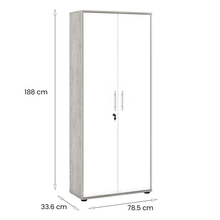 Armadio multiuso 2 ante Tirreno, Mobile multifunzionale, Mobiletto scarpiera, Guardaroba porta scarpe, 79x188h34 cm, Bianco e Cemento