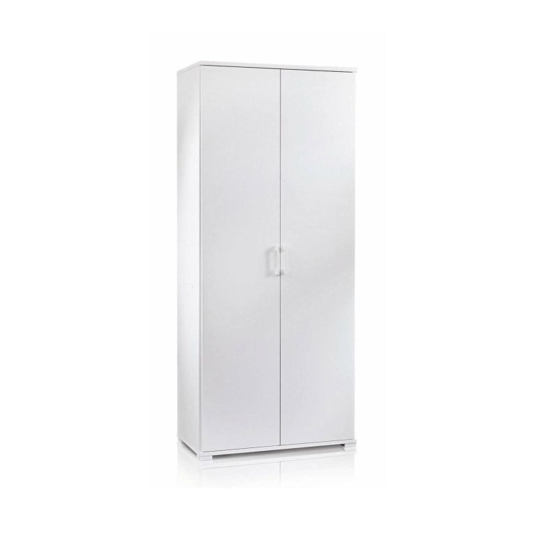 Armadio multiuso Alisso, Mobile lineare a 2 Ante battenti, Guardaroba a 4 ripiani regolabili, Scarpiera moderna, 100% Made in Italy, 90x45h195 cm, Bianco