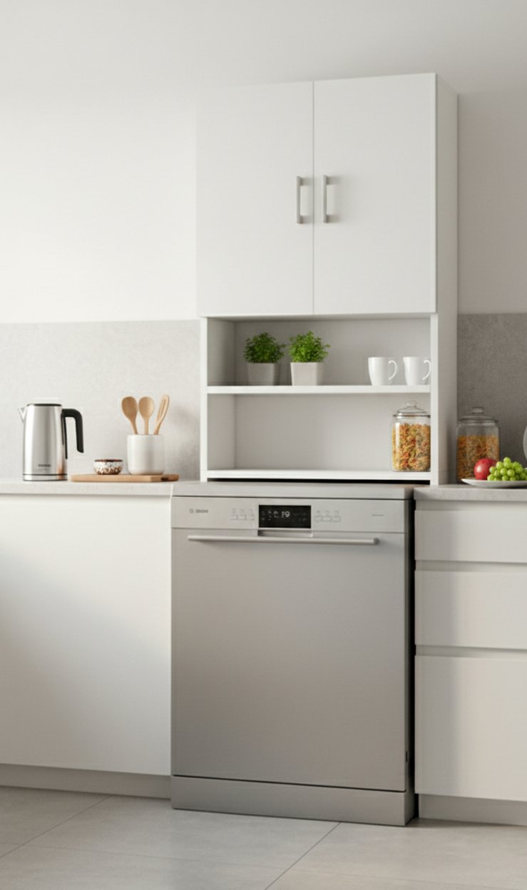 Armadio multiuso Anemone, Mobile lineare a 2 Ante battenti e ripiani, Mobile per lavanderia portalavatrice, 100% Made in Italy, 65x32h195 cm, Bianco