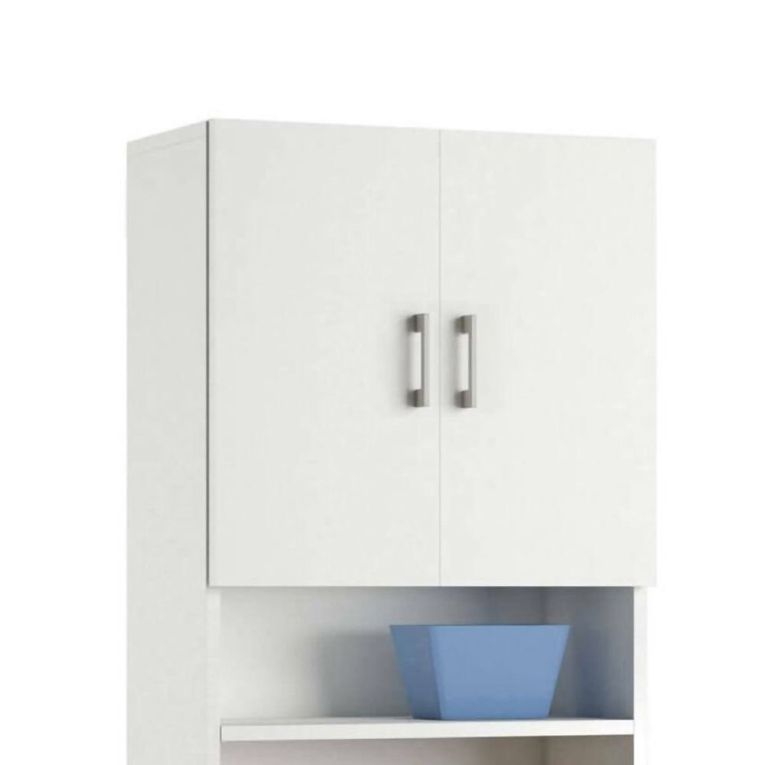 Armadio multiuso Anemone, Mobile lineare a 2 Ante battenti e ripiani, Mobile per lavanderia portalavatrice, 100% Made in Italy, 65x32h195 cm, Bianco