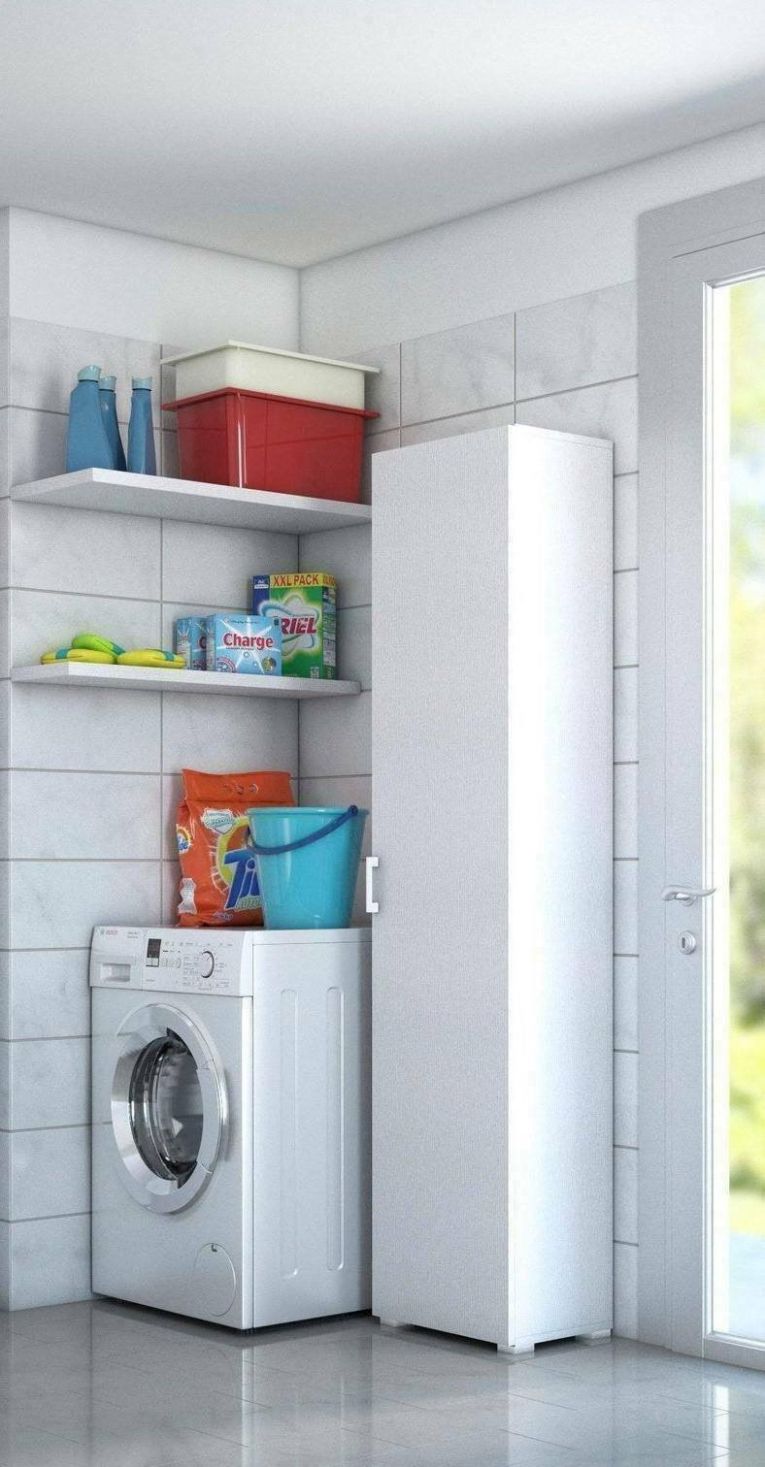 Armadio multiuso Aquilegia, Mobile lineare a 1 Anta battenti e 4 ripiani regolabili, Mobile a colonna per bagno, 100% Made in Italy, 45x45h195 cm, Bianco