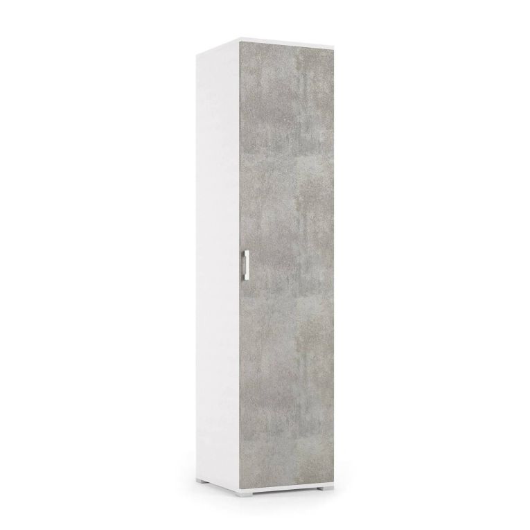 Armadio multiuso Aquilegia, Mobile lineare a 1 Anta battenti e 4 ripiani regolabili, Mobile a colonna per bagno, 100% Made in Italy, 45x45h195 cm, Cemento e Bianco