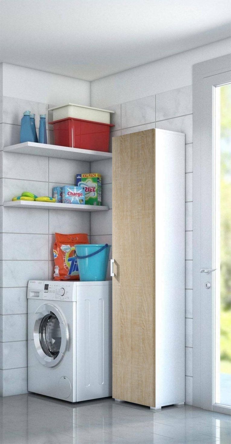 Armadio multiuso Aquilegia, Mobile lineare a 1 Anta battenti e 4 ripiani regolabili, Mobile a colonna per bagno, 100% Made in Italy, 45x45h195 cm, Rovere e Bianco