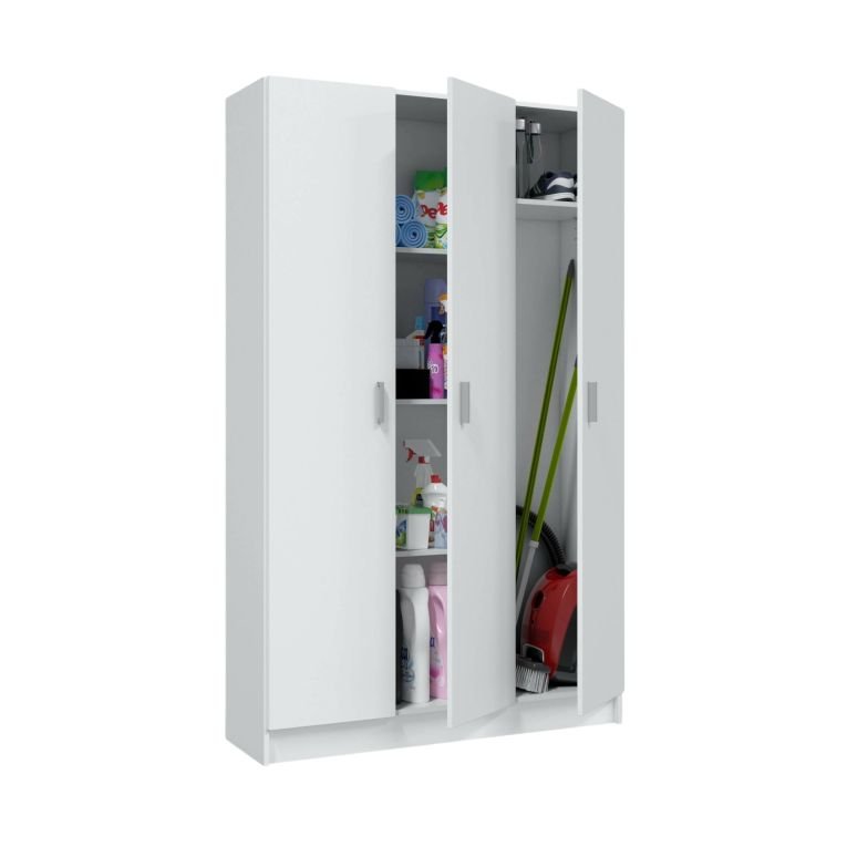 Armadio multiuso Beaumont, Mobile ausiliario a 3 ante, Guardaroba portascarpe, Guardaroba portascope, 109x37h180 cm, Bianco