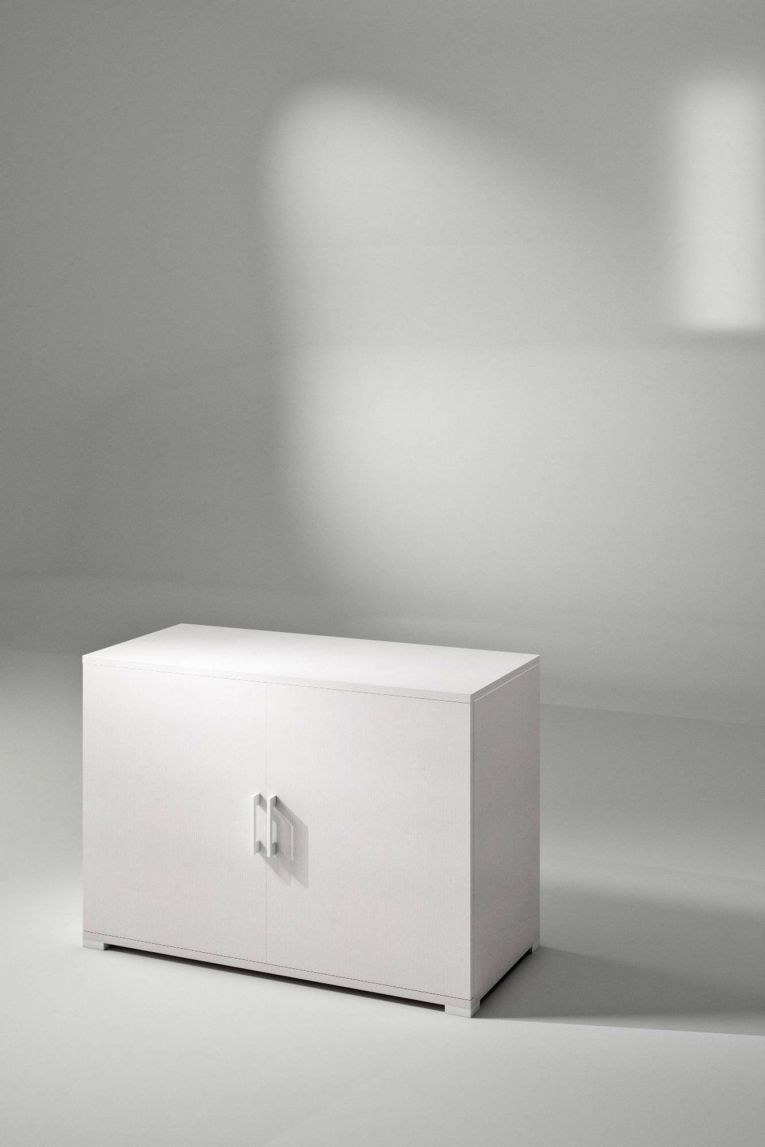 Armadio multiuso Bucaneve, Mobile lineare a 2 Ante battenti con ripiano, Mobile da ingresso, Scarpiera moderna, 100% Made in Italy, 90x45h66 cm, Bianco