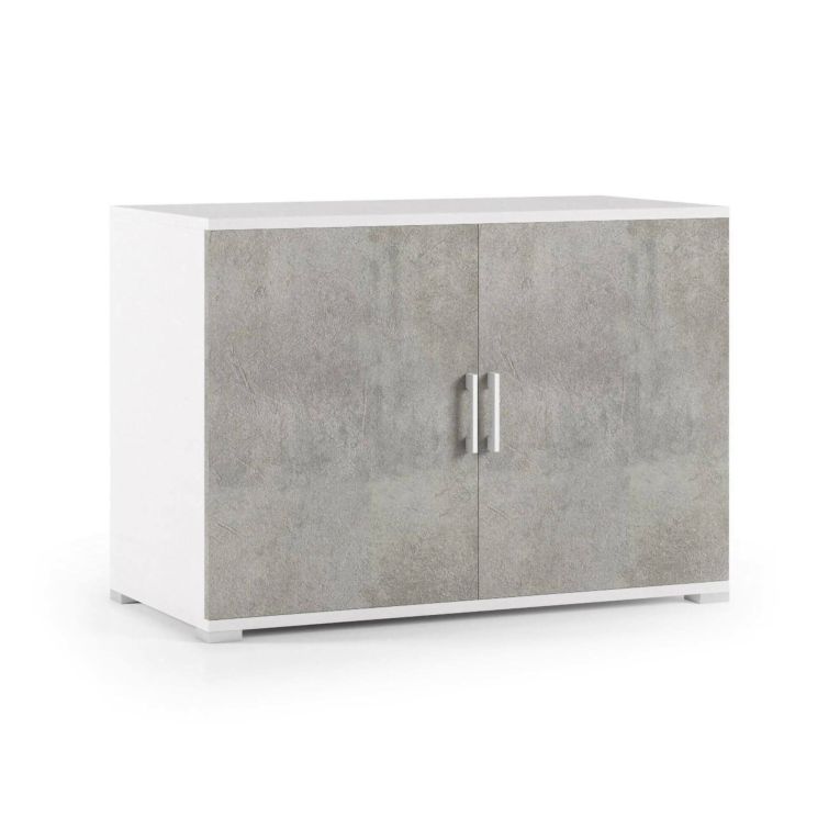 Armadio multiuso Bucaneve, Mobile lineare a 2 Ante battenti con ripiano, Mobile da ingresso, Scarpiera moderna, 100% Made in Italy, 90x45h66 cm, Cemento e Bianco