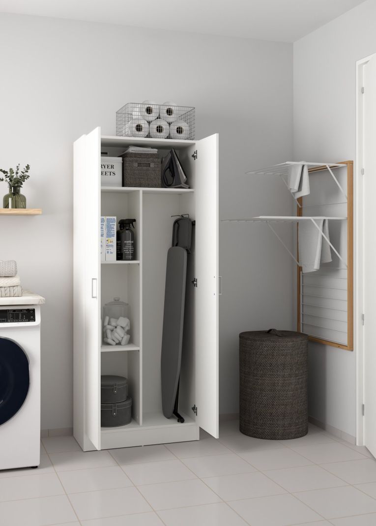 Armadio multiuso Charleston, Mobile portascope a 2 ante, Scarpiera con ripiani, Guardaroba portascope, cm73x37h180 cm, Bianco