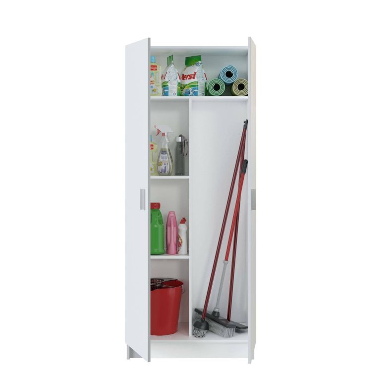 Armadio multiuso Charleston, Mobile portascope a 2 ante, Scarpiera con ripiani, Guardaroba portascope, cm73x37h180 cm, Bianco