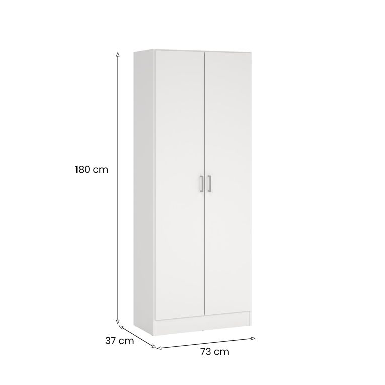 Armadio multiuso Charleston, Mobile portascope a 2 ante, Scarpiera con ripiani, Guardaroba portascope, cm73x37h180 cm, Bianco
