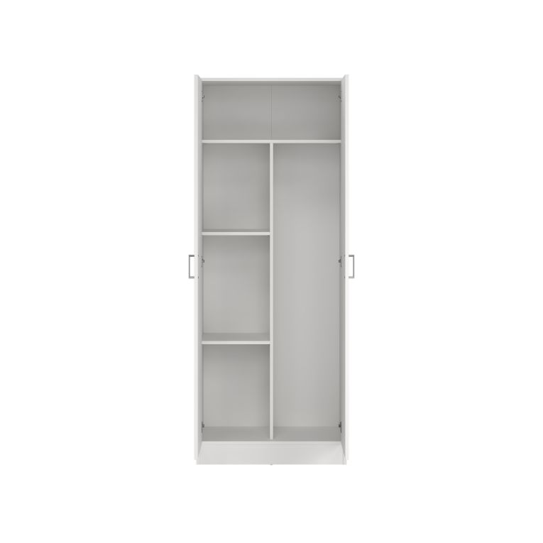 Armadio multiuso Charleston, Mobile portascope a 2 ante, Scarpiera con ripiani, Guardaroba portascope, cm73x37h180 cm, Bianco