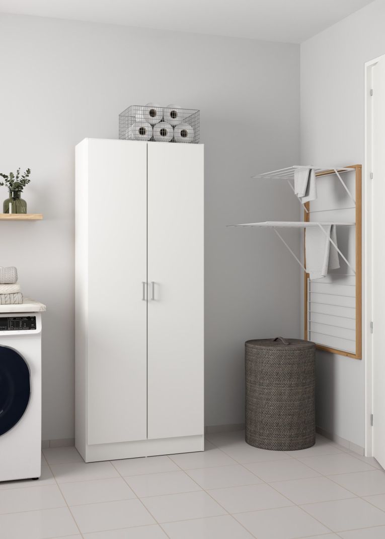 Armadio multiuso Charleston, Mobile portascope a 2 ante, Scarpiera con ripiani, Guardaroba portascope, cm73x37h180 cm, Bianco