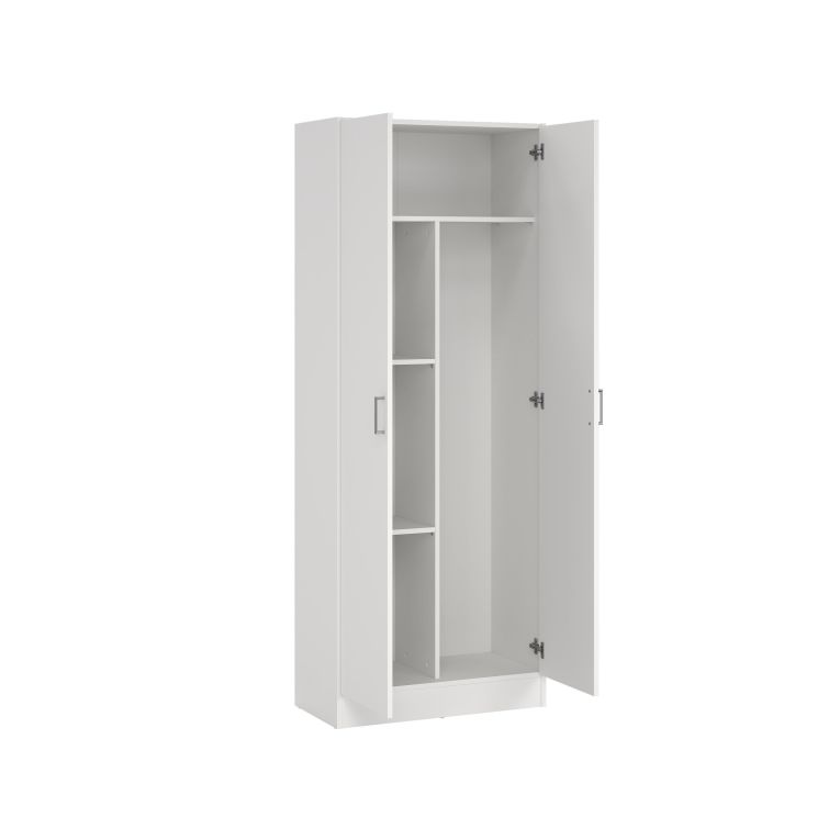 Armadio multiuso Charleston, Mobile portascope a 2 ante, Scarpiera con ripiani, Guardaroba portascope, cm73x37h180 cm, Bianco