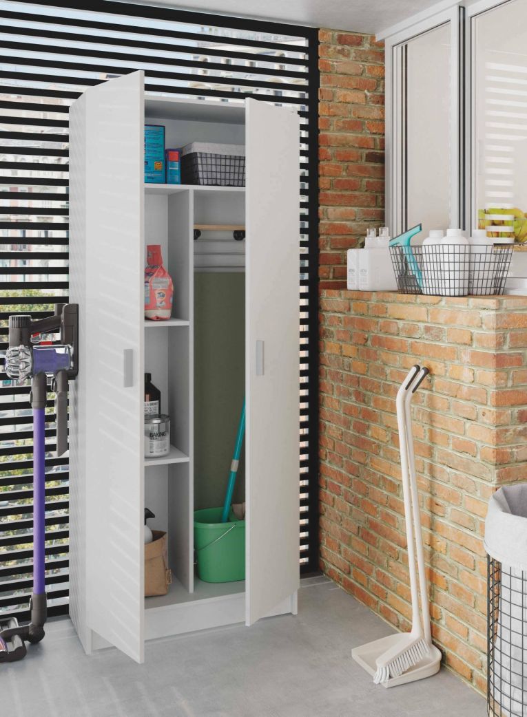 Armadio multiuso Charleston, Mobile portascope a 2 ante, Scarpiera con ripiani, Guardaroba portascope, cm73x37h180 cm, Bianco