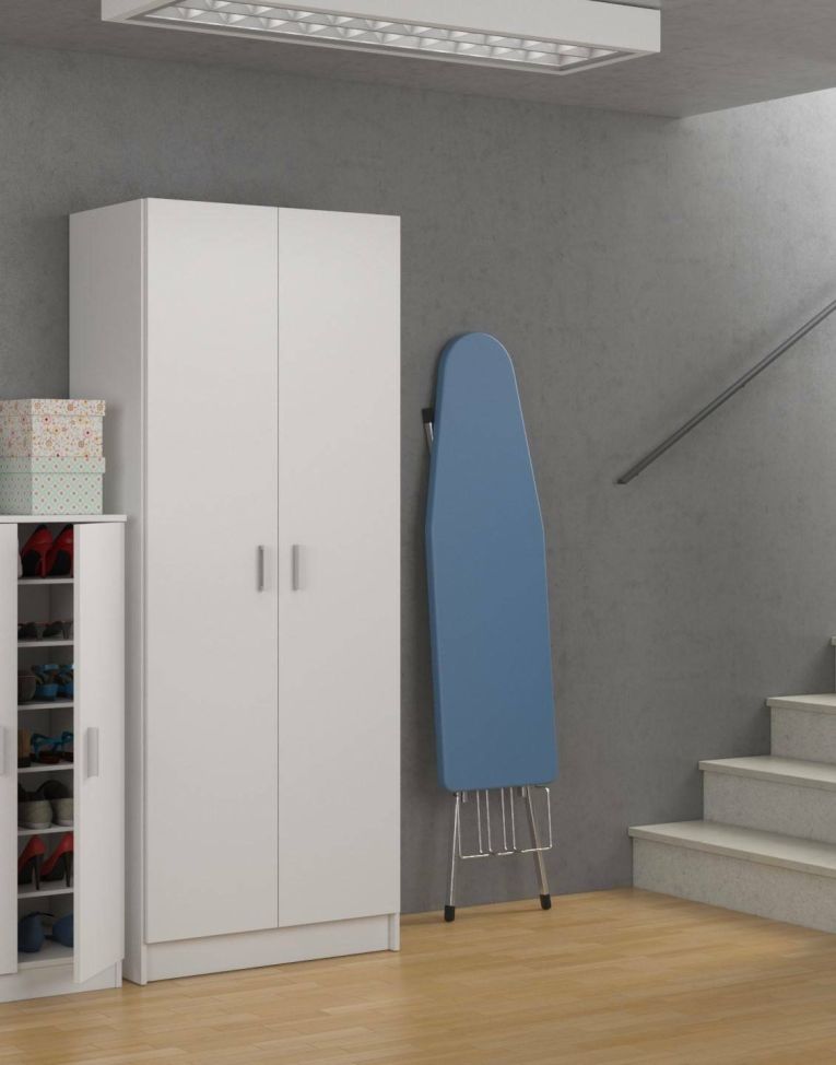 Armadio multiuso Charleston, Mobile portascope a 2 ante, Scarpiera con ripiani, Guardaroba portascope, cm73x37h180 cm, Bianco