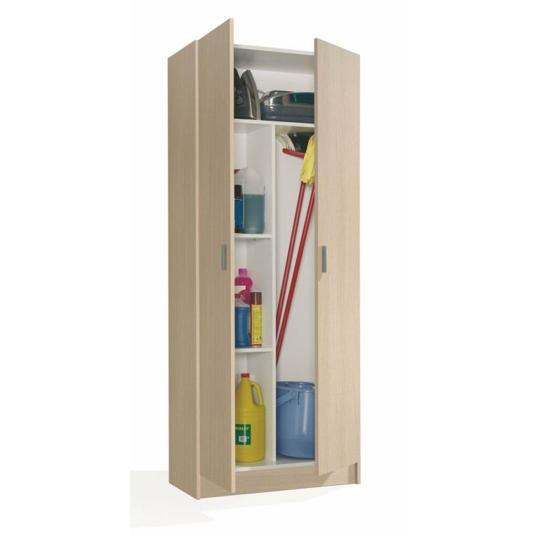 Armadio multiuso Charleston, Mobile portascope a 2 ante, Scarpiera con ripiani, Guardaroba portascope, cm73x37h180 cm, Rovere