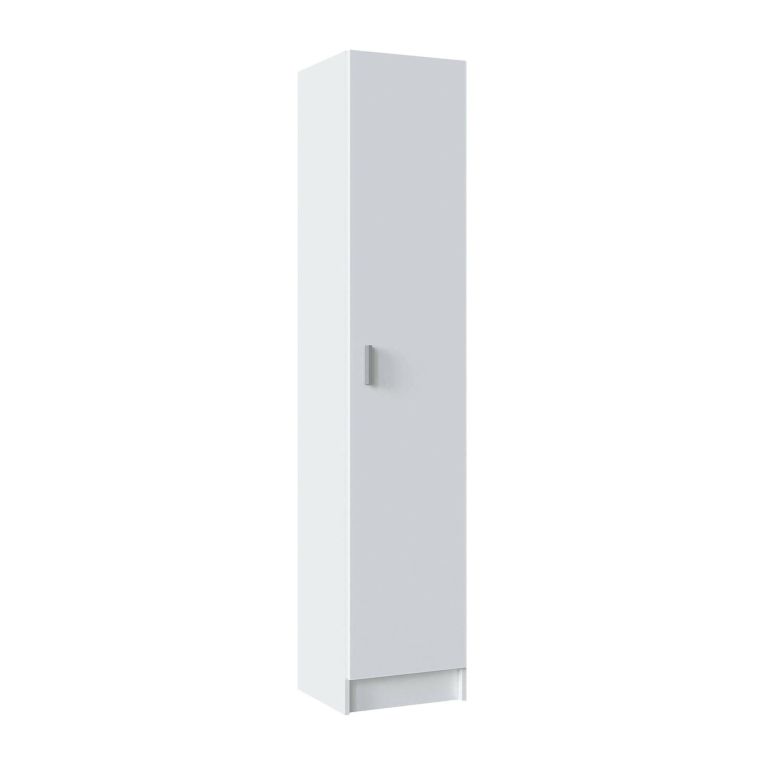 Armadio multiuso Clearwater, Mobile ausiliario a 1 anta, Guardaroba portascarpe con ripiani, Scarpiera verticale, 37x37h180 cm, Bianco