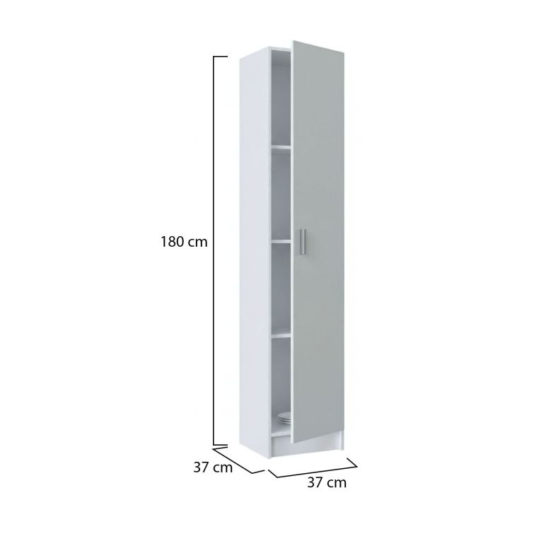 Armadio multiuso Clearwater, Mobile ausiliario a 1 anta, Guardaroba portascarpe con ripiani, Scarpiera verticale, 37x37h180 cm, Bianco
