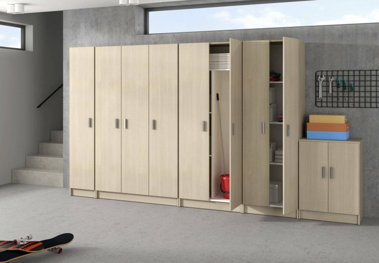 Armadio multiuso Clearwater, Mobile ausiliario a 1 anta, Guardaroba portascarpe con ripiani, Scarpiera verticale, 37x37h180 cm, Rovere