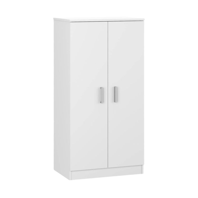 Armadio multiuso Corona, Mobile ausiliario a 2 ante, Mobile basso portascarpe con 6 ripiani, Scarpiera moderna, 55x36h108 cm, Bianco