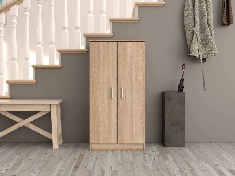 Armadio multiuso Corona, Mobile ausiliario a 2 ante, Mobile basso portascarpe con 6 ripiani, Scarpiera moderna, 55x36h108 cm, Rovere