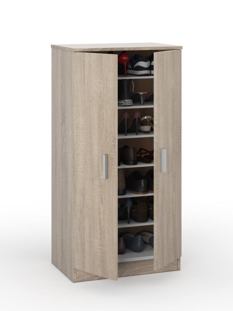 Armadio multiuso Corona, Mobile ausiliario a 2 ante, Mobile basso portascarpe con 6 ripiani, Scarpiera moderna, 55x36h108 cm, Rovere