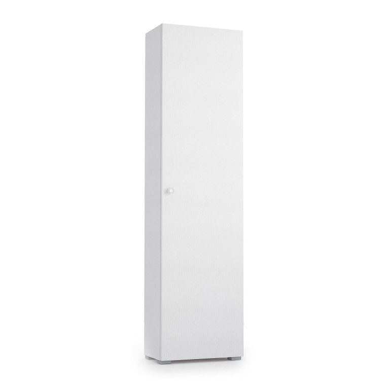 Armadio multiuso Fiordaliso, Mobile lineare a 1 Anta e 7 ripiani, Colonna da ingresso o bagno, Scarpiera moderna, 100% Made in Italy, 50x30h182 cm, Bianco