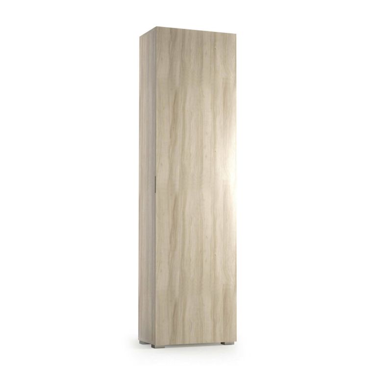 Armadio multiuso Fiordaliso, Mobile lineare a 1 Anta e 7 ripiani, Colonna da ingresso o bagno, Scarpiera moderna, 100% Made in Italy, 50x30h182 cm, Olmo