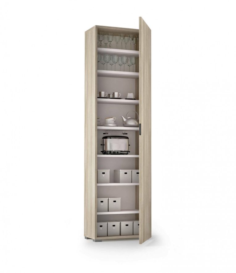 Armadio multiuso Fiordaliso, Mobile lineare a 1 Anta e 7 ripiani, Colonna da ingresso o bagno, Scarpiera moderna, 100% Made in Italy, 50x30h182 cm, Olmo