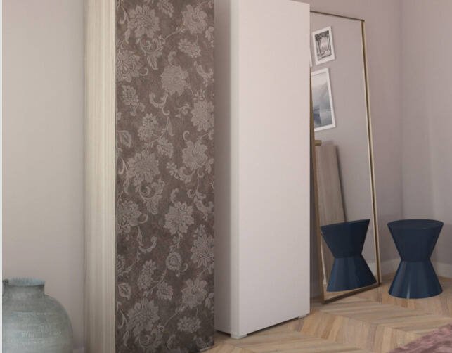 Armadio multiuso Fiordaliso, Mobile lineare a 1 Anta e 7 ripiani, Colonna da ingresso o bagno, Scarpiera moderna, 100% Made in Italy, 50x30h182 cm, Olmo e fantasia