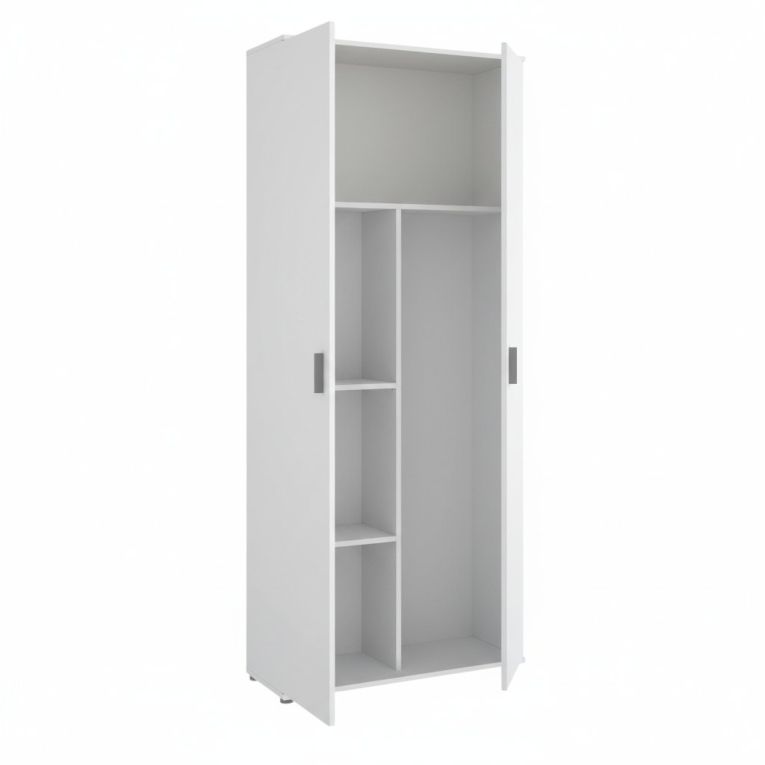 Armadio multiuso Forcola, Mobile multifunzione portascope, Guardaroba a 2 ante, 78x35h190 cm, Bianco