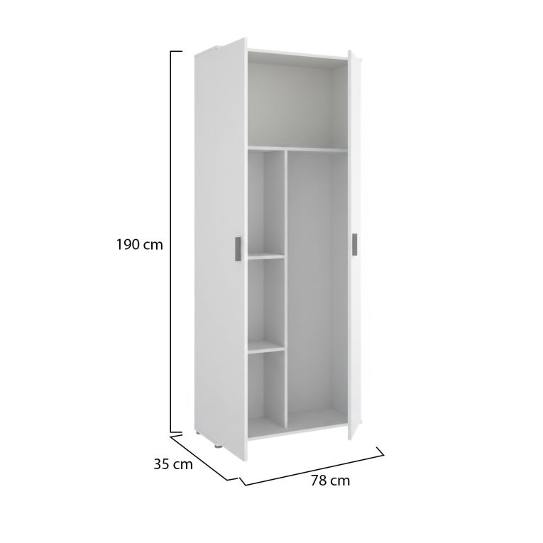 Armadio multiuso Forcola, Mobile multifunzione portascope, Guardaroba a 2 ante, 78x35h190 cm, Bianco