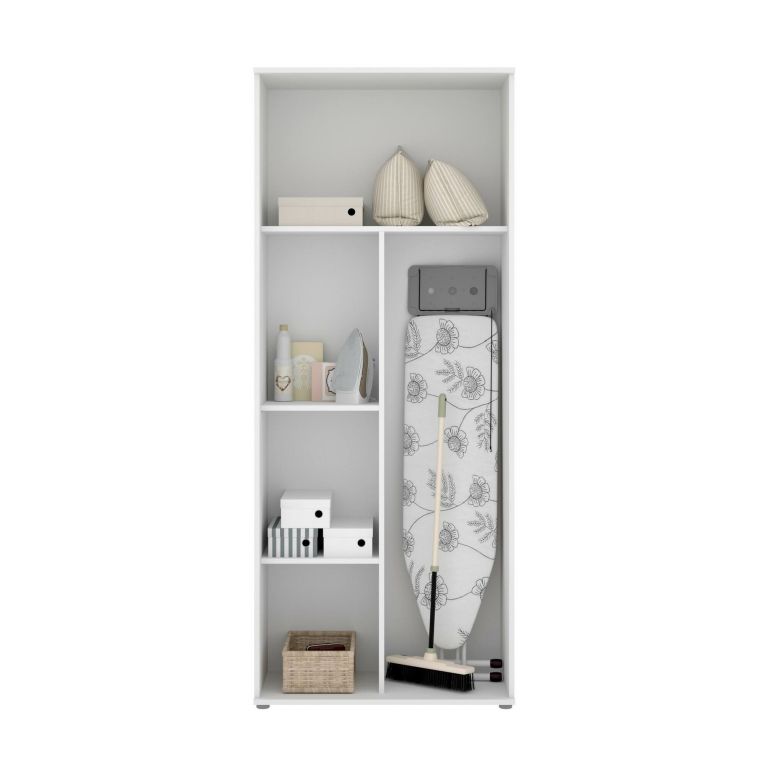 Armadio multiuso Forcola, Mobile multifunzione portascope, Guardaroba a 2 ante, 78x35h190 cm, Bianco