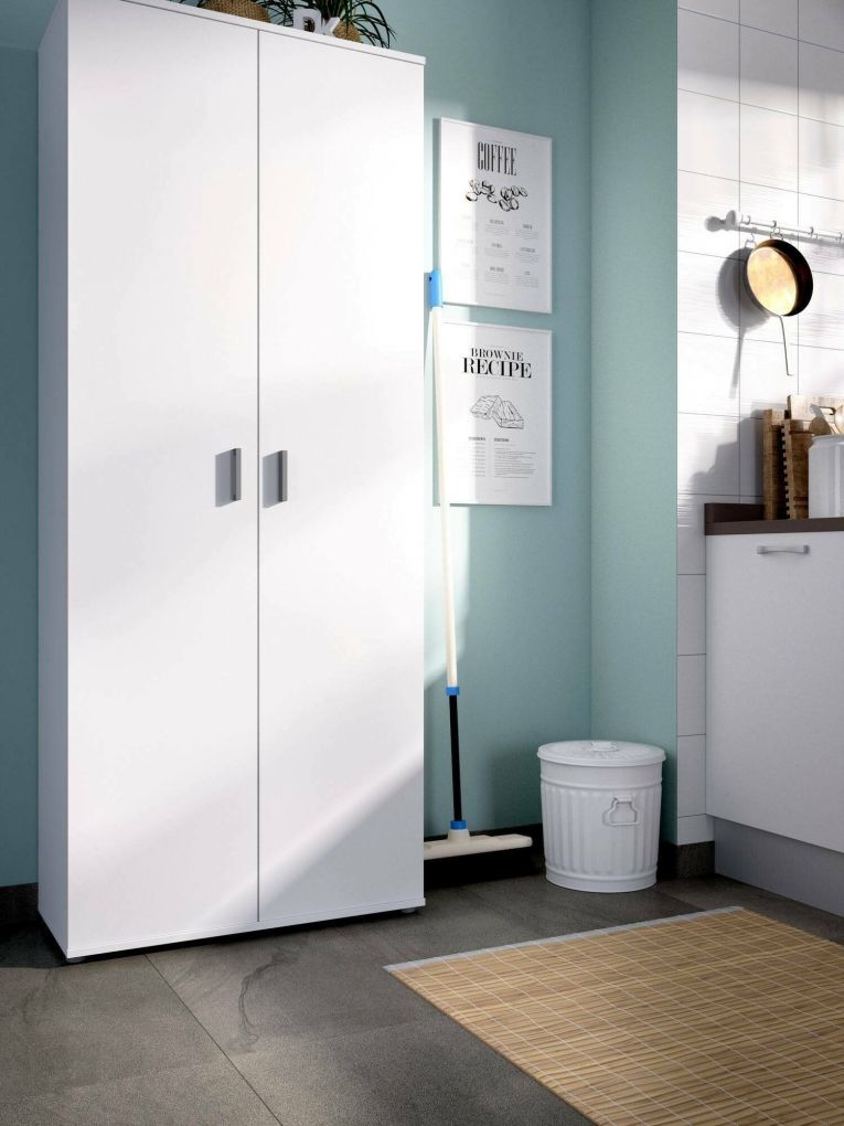 Armadio multiuso Forcola, Mobile multifunzione portascope, Guardaroba a 2 ante, 78x35h190 cm, Bianco