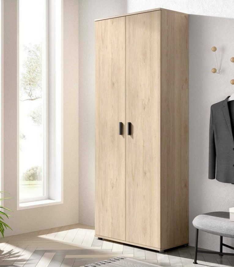 Armadio multiuso Forcola, Mobile multifunzione portascope, Guardaroba a 2 ante, 78x35h190 cm, Rovere