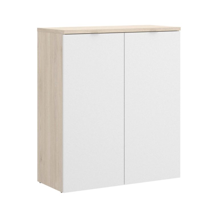 Armadio multiuso Gaviola, Mobile basso multifunzione, Armadietto a 2 ante, 79x40h96 cm, Bianco lucido e Rovere