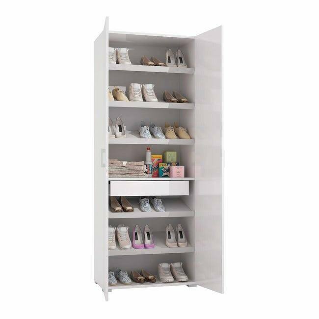 Armadio multiuso Ginestra, Mobile lineare a 2 Ante battenti, Guardaroba a 6 ripiani, Scarpiera moderna, 100% Made in Italy, 72x37h195 cm, Bianco