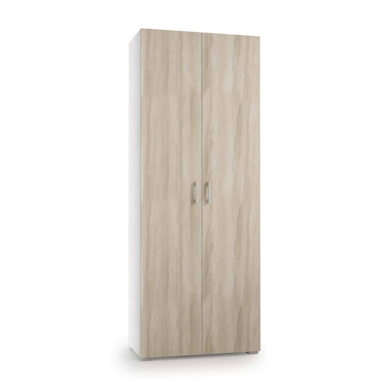 Armadio multiuso Ginestra, Mobile lineare a 2 Ante battenti, Guardaroba a 6 ripiani, Scarpiera moderna, 100% Made in Italy, 72x37h195 cm, Olmo e Bianco