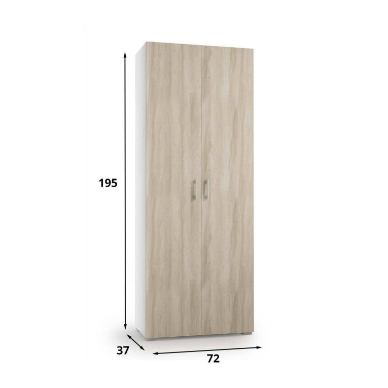 Armadio multiuso Ginestra, Mobile lineare a 2 Ante battenti, Guardaroba a 6 ripiani, Scarpiera moderna, 100% Made in Italy, 72x37h195 cm, Olmo e Bianco