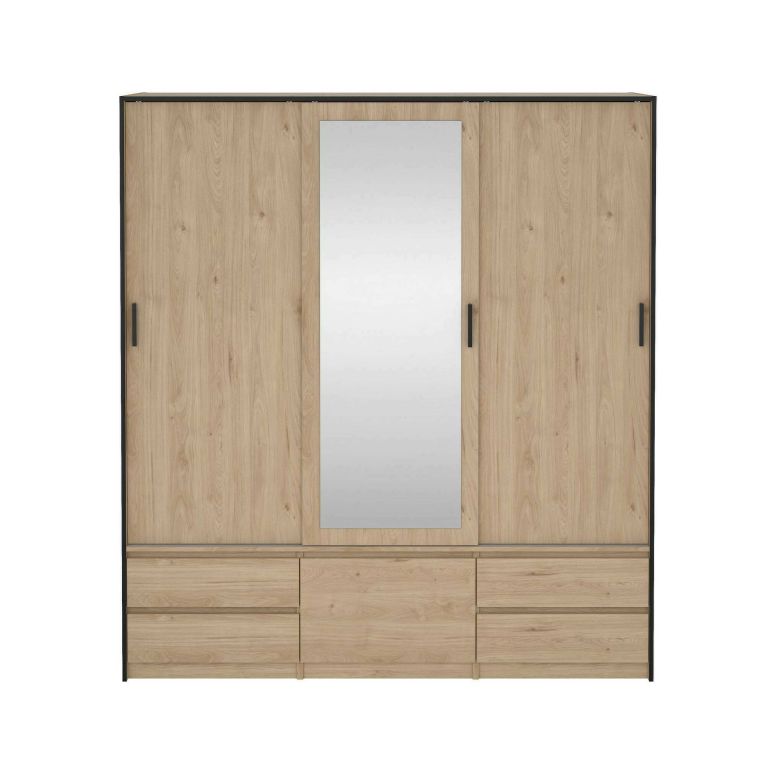 Armadio multiuso grande Agnes, Mobile multifunzionale, Mobiletto scarpiera, Guardaroba porta scarpe, 60x181 h200 cm, Rovere