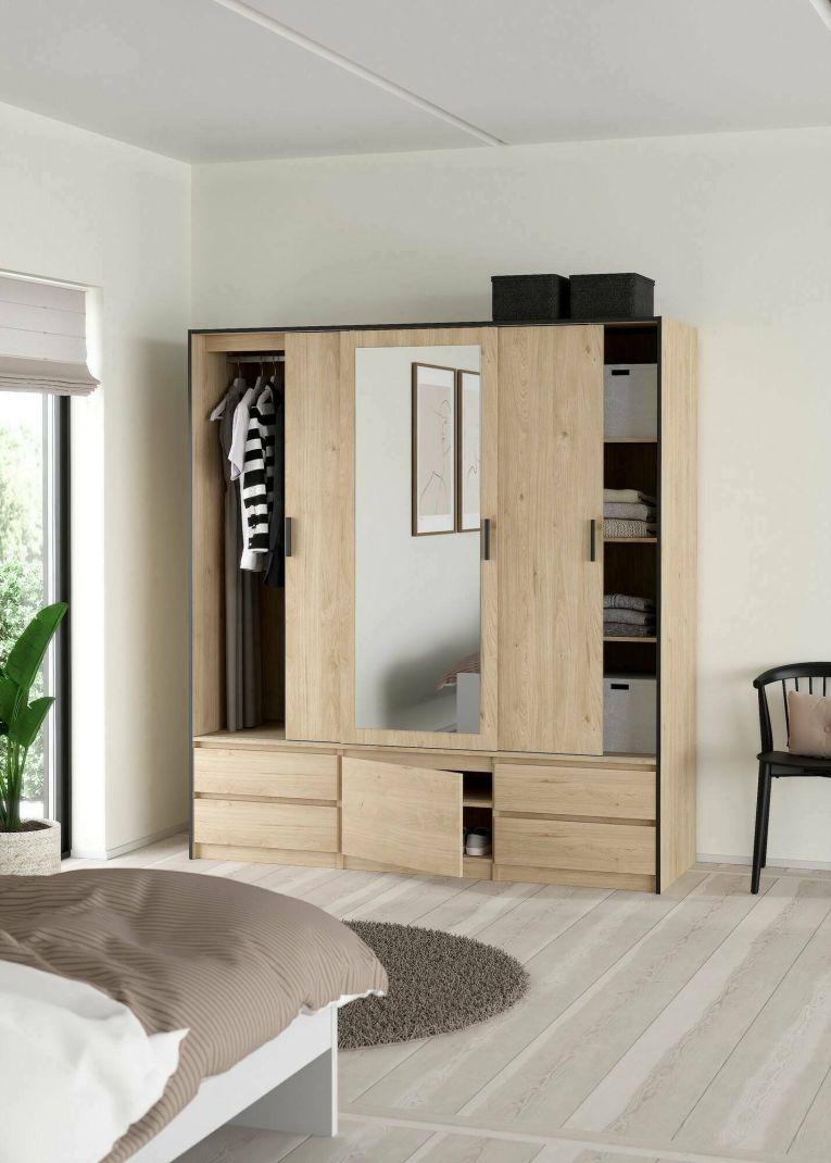 Armadio multiuso grande Agnes, Mobile multifunzionale, Mobiletto scarpiera, Guardaroba porta scarpe, 60x181 h200 cm, Rovere