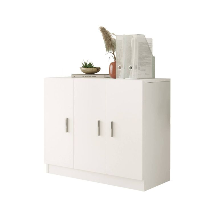 Armadio multiuso grande Alycone, Mobile multifunzionale, Mobiletto scarpiera, Guardaroba porta scarpe, 89x38 h74 cm, Bianco