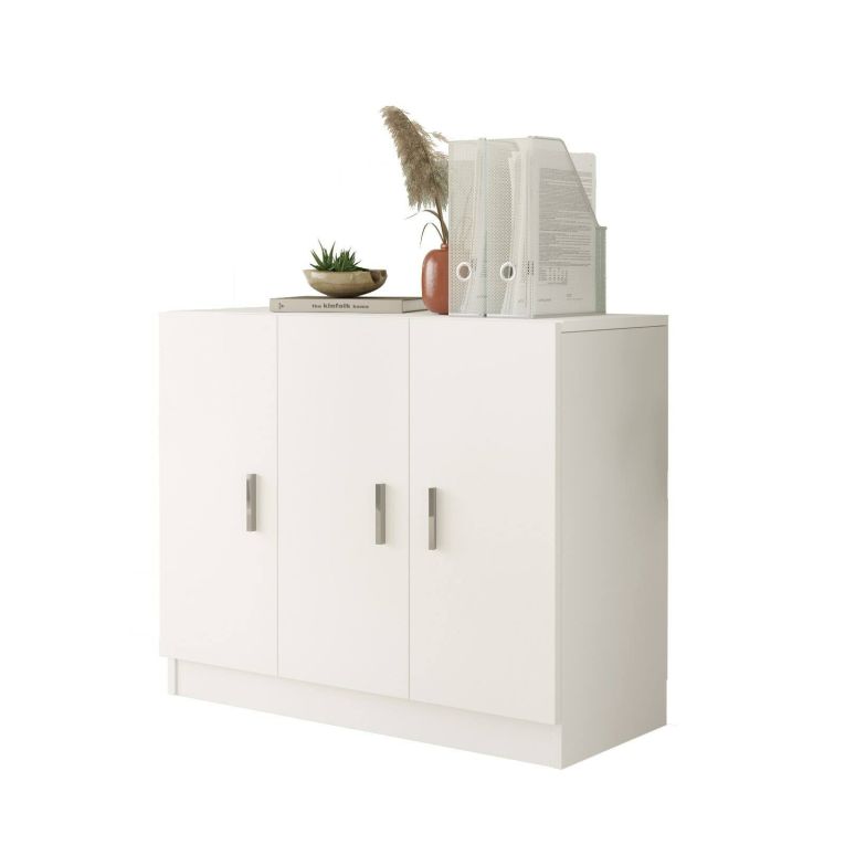 Armadio multiuso grande Alycone, Mobile multifunzionale, Mobiletto scarpiera, Guardaroba porta scarpe, 89x38 h74 cm, Bianco