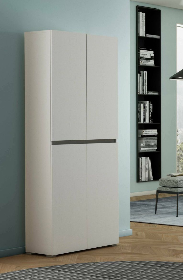 Armadio multiuso grande Bacopa, Scarpiera con ripiani regolabili, Mobile porta scarpe a 4 ante, 100% Made in Italy, 80x37h195 cm, Bianco